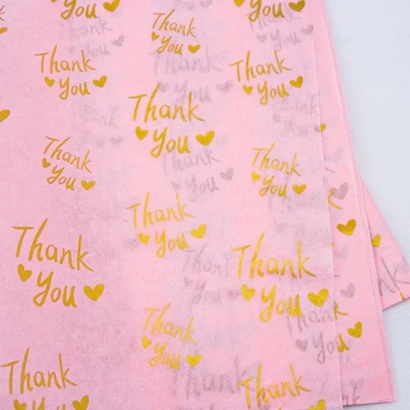 💕LAST PACK💕25 Sheets Pink with Gold Thank You Tissue Paper 20" x 14" - Picture 3 of 6